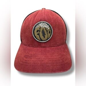 Fox Racing Flexfit L/XL Red Black Mesh Mountain Patch Trucker Hat Cap Logo